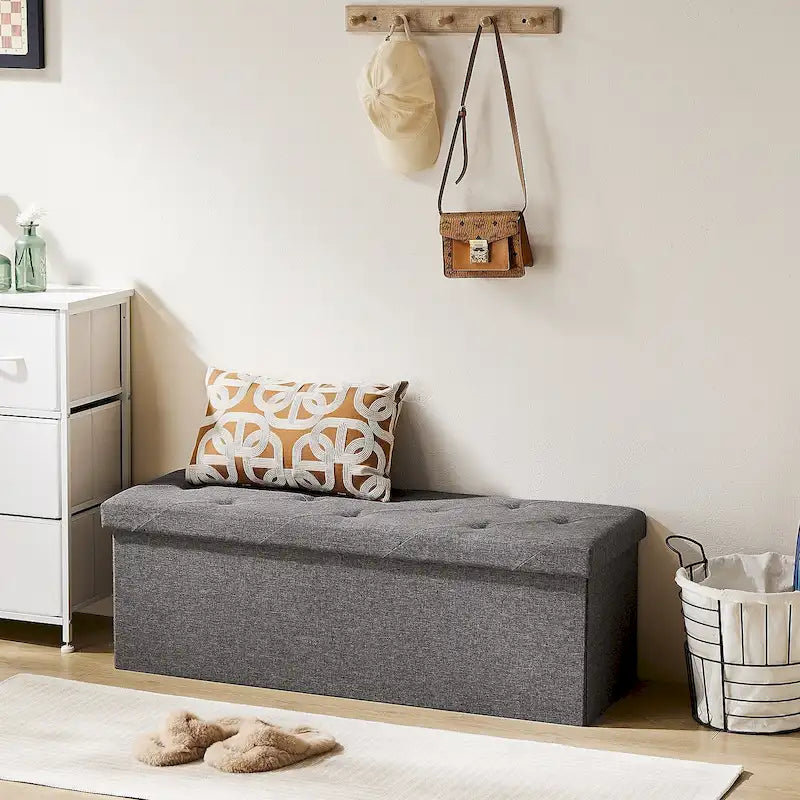 Storage Ottoman Bench with Lid – Gray, 30"W x 15"D x 15"H