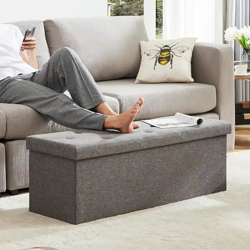 Storage Ottoman Bench with Lid – Gray, 30"W x 15"D x 15"H