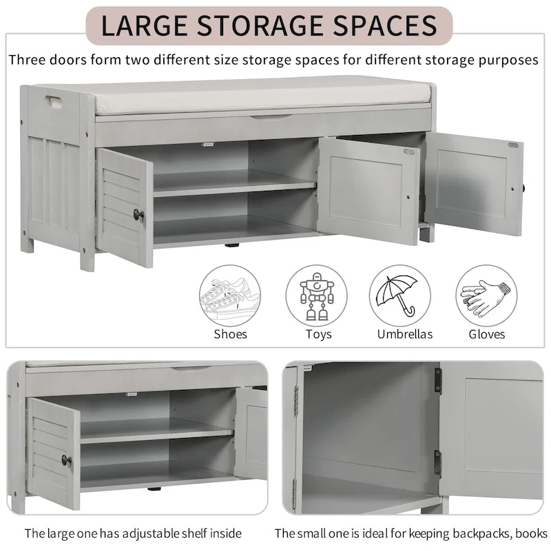 Storage Bench with 3 Shutter-Shaped Doors