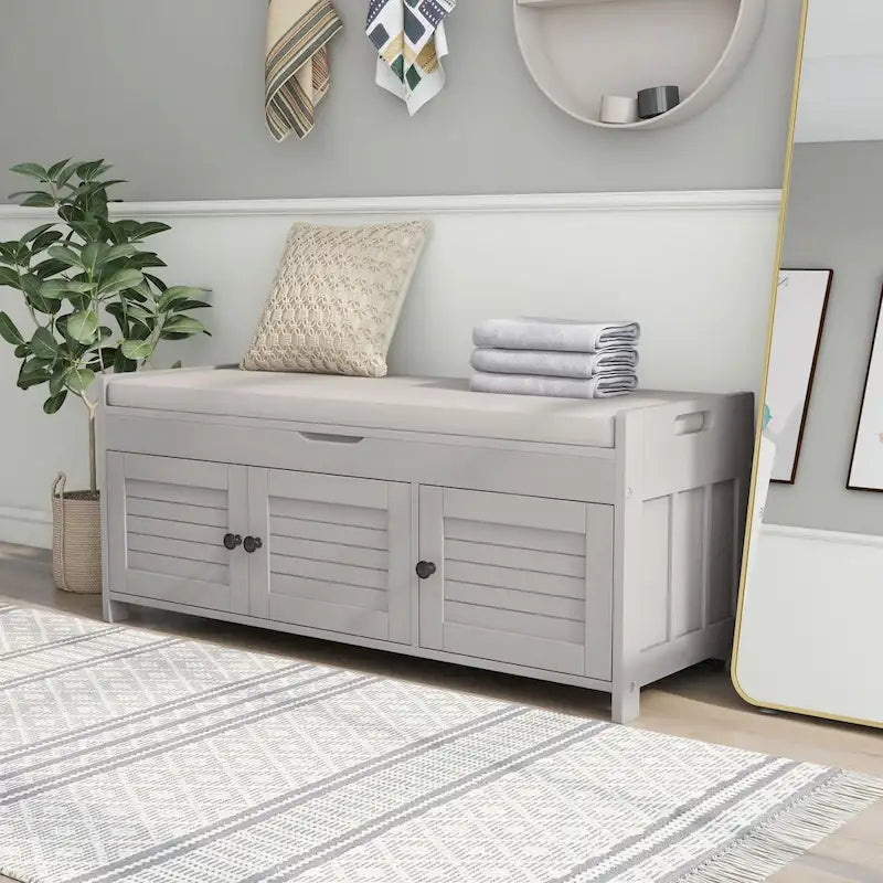 Storage Bench with 3 Shutter-Shaped Doors