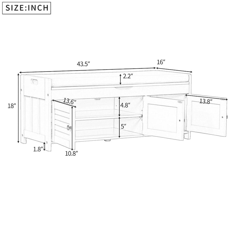 Storage Bench with 3 Shutter-Shaped Doors