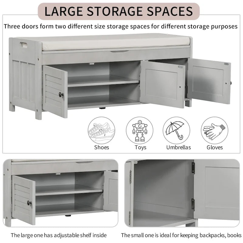 Storage Bench with 3 Shutter-Shaped Doors