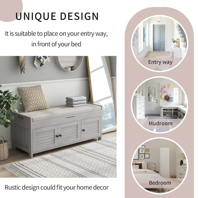 Storage Bench with 3 Shutter-Shaped Doors