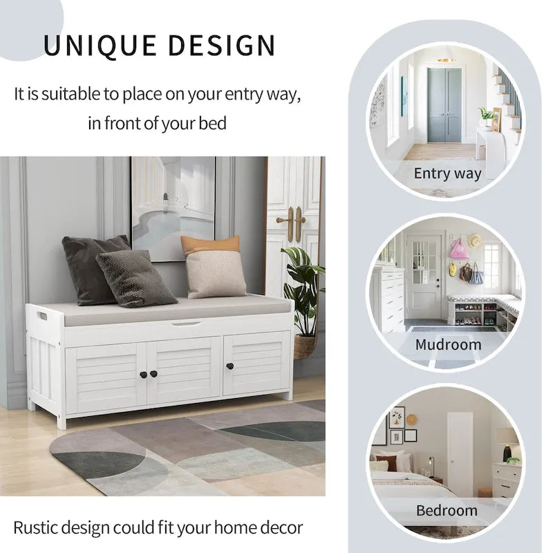Storage Bench with 3 Shutter-Shaped Doors