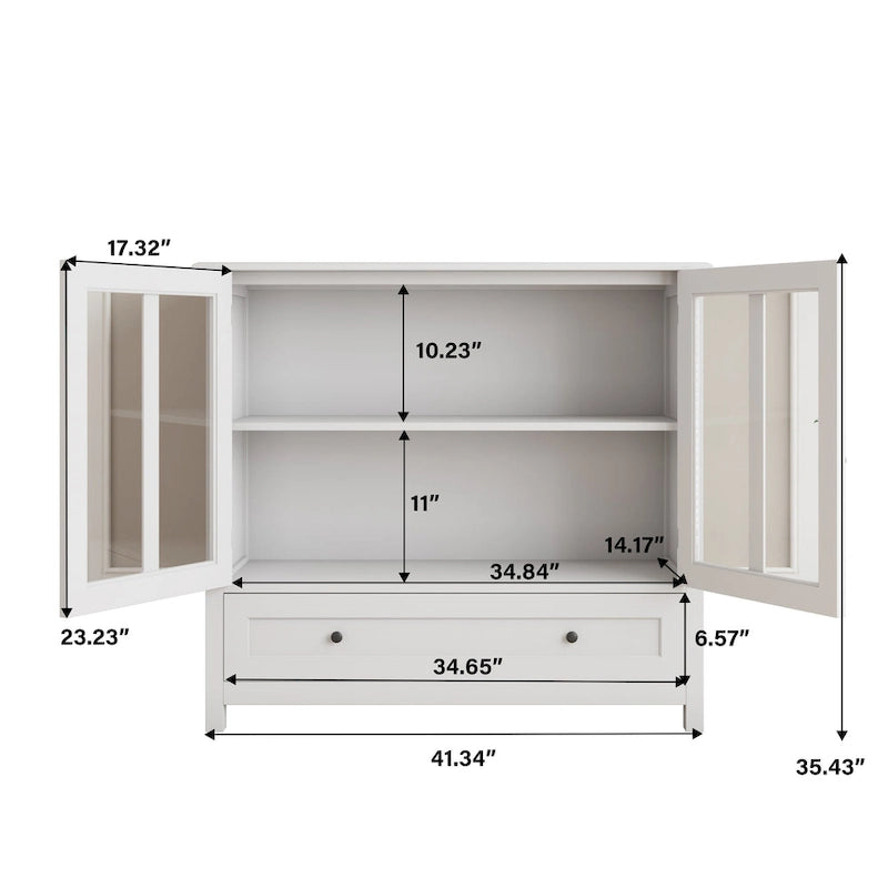 Buffet Storage Cabinet with Glass Doors and Retro Bell Handle