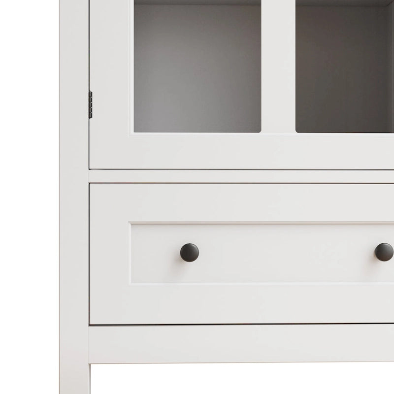 Buffet Storage Cabinet with Glass Doors and Retro Bell Handle