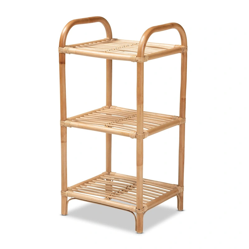 Natural Brown Rattan 3-Tier Display Shelf