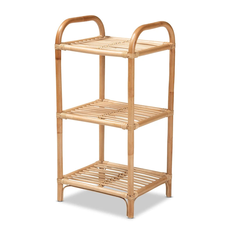 Natural Brown Rattan 3-Tier Display Shelf