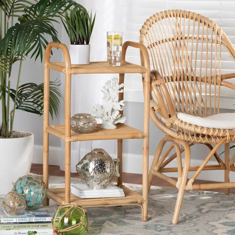 Natural Brown Rattan 3-Tier Display Shelf