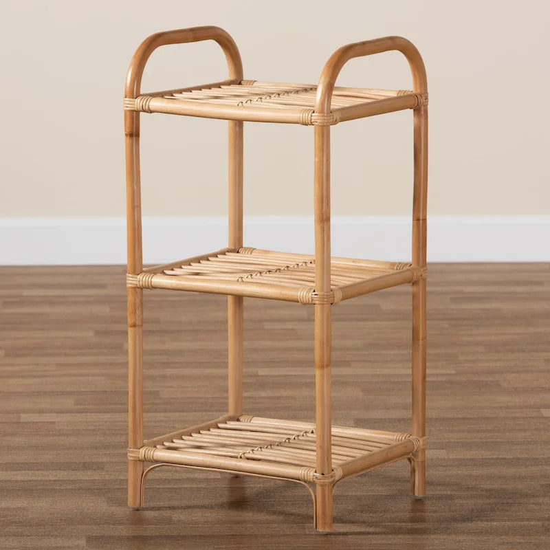 Natural Brown Rattan 3-Tier Display Shelf
