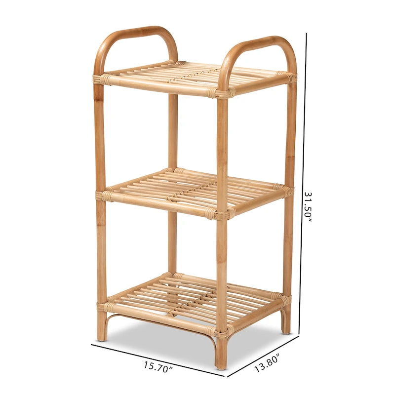 Natural Brown Rattan 3-Tier Display Shelf