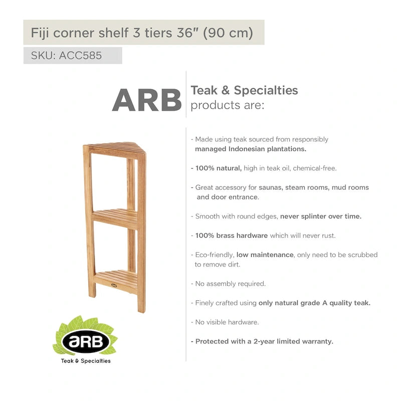 Teak Wood Corner Shelf 36" (90cm) - 3 Tiers