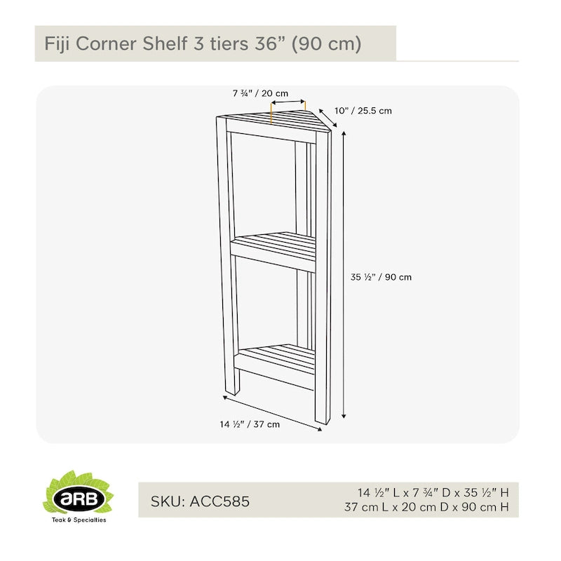 Teak Wood Corner Shelf 36" (90cm) - 3 Tiers