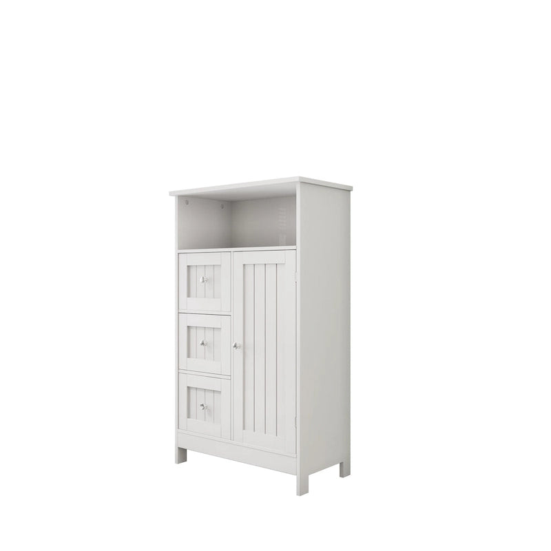 Meuble de rangement de salle de bains sur pied avec 3 tiroirs et placard