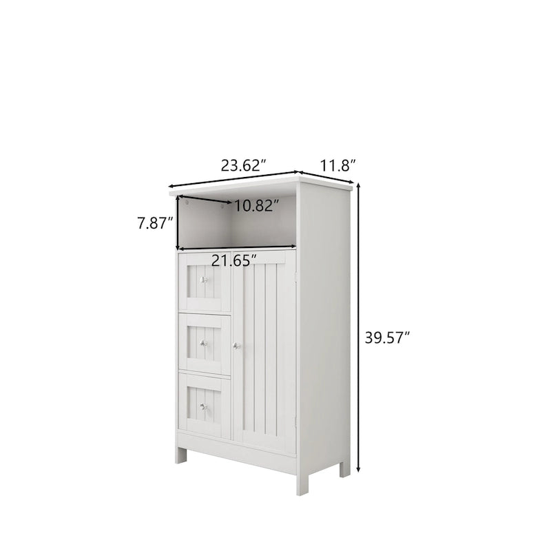 Meuble de rangement de salle de bains sur pied avec 3 tiroirs et placard