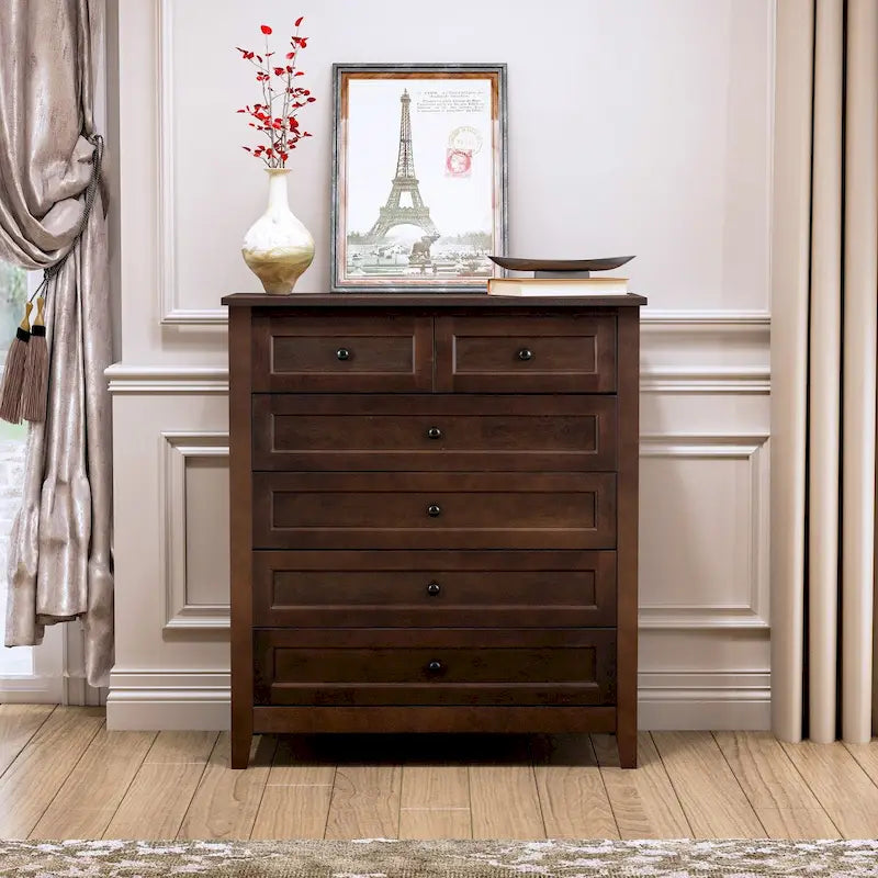 6-Drawer Storage Cabinet with Solid Wood and MDF Construction