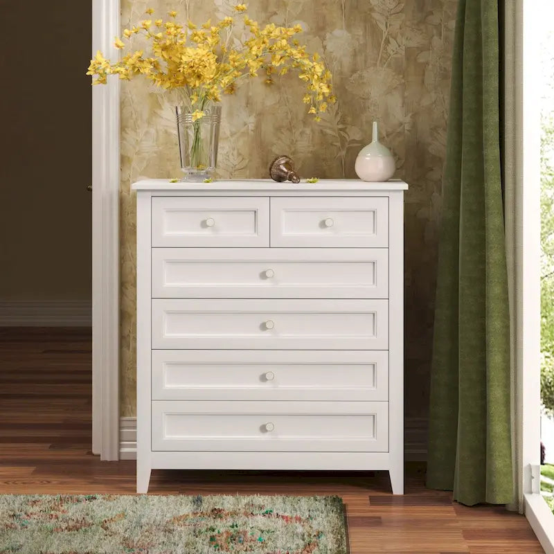 6-Drawer Storage Cabinet with Solid Wood and MDF Construction