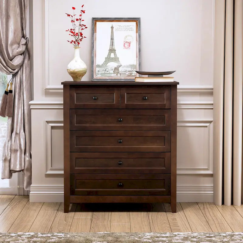 6-Drawer Storage Cabinet with Solid Wood and MDF Construction
