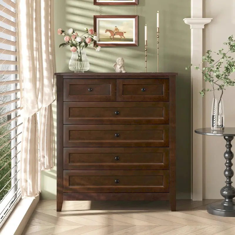 6-Drawer Storage Cabinet with Solid Wood and MDF Construction
