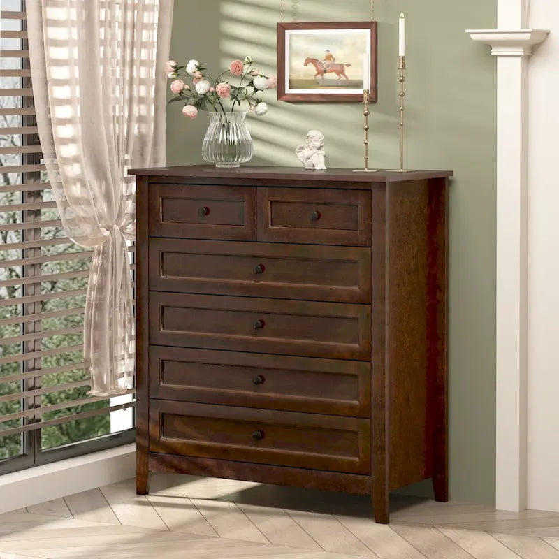 6-Drawer Storage Cabinet with Solid Wood and MDF Construction