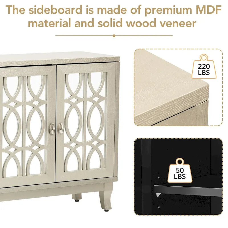 3-Door Mirrored Buffet Cabinet with Silver Handles