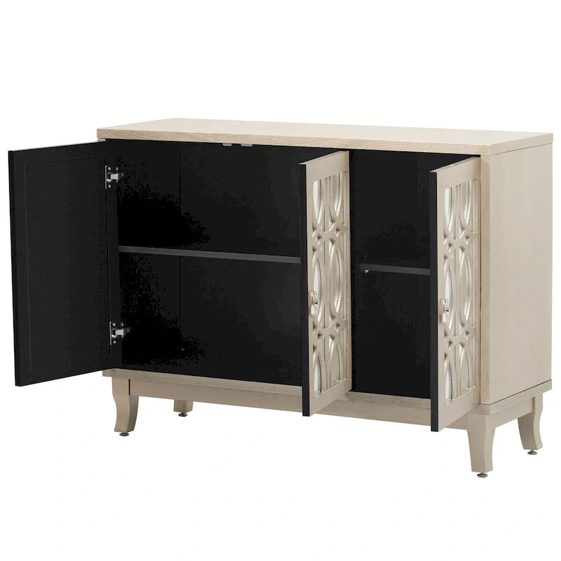 3-Door Mirrored Buffet Cabinet with Silver Handles