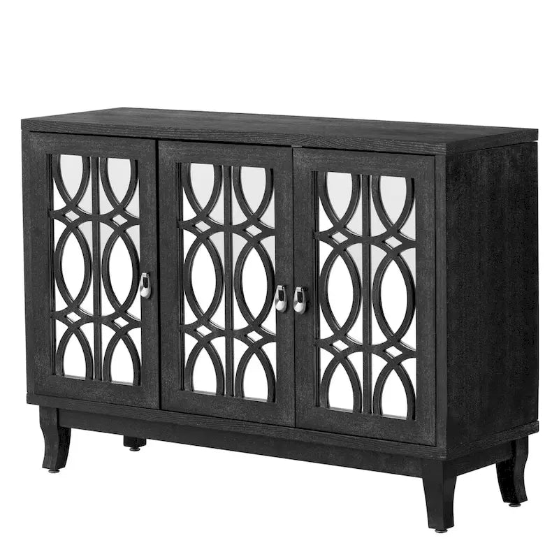 3-Door Mirrored Buffet Cabinet with Silver Handles