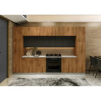 Set di mobili da cucina in teak naturale e nero, largo 12ft - 143x24