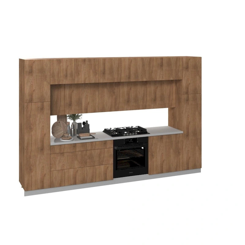 Set di mobili da cucina in teak naturale e nero, largo 12ft - 143x24