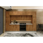 Set di mobili da cucina in teak naturale e nero, largo 12ft - 143x24