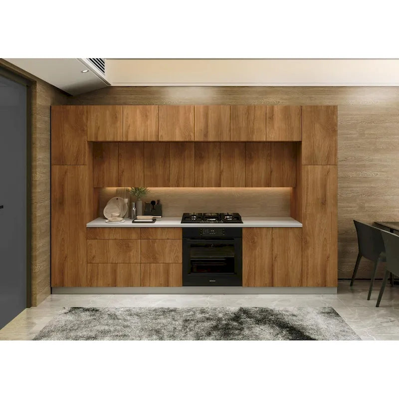 Set di mobili da cucina in teak naturale e nero, largo 12ft - 143x24