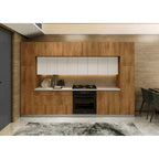 Set di mobili da cucina in teak naturale e nero, largo 12ft - 143x24