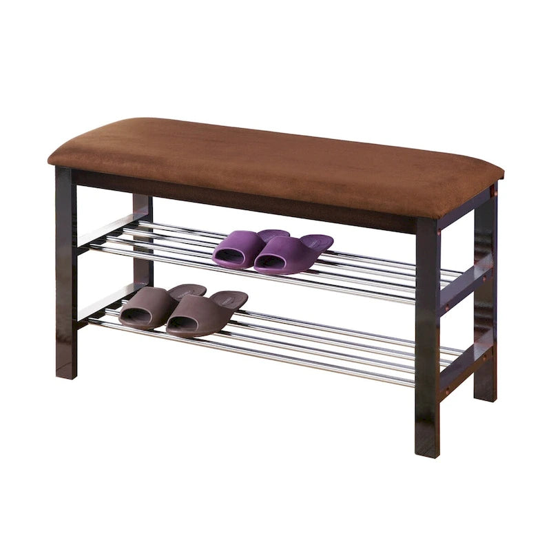 Espresso Wood Shoe Bench with Microfiber Seat