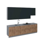 Ensemble de meubles de cuisine contemporains - finition teck naturel, largeur de 9.5 pieds