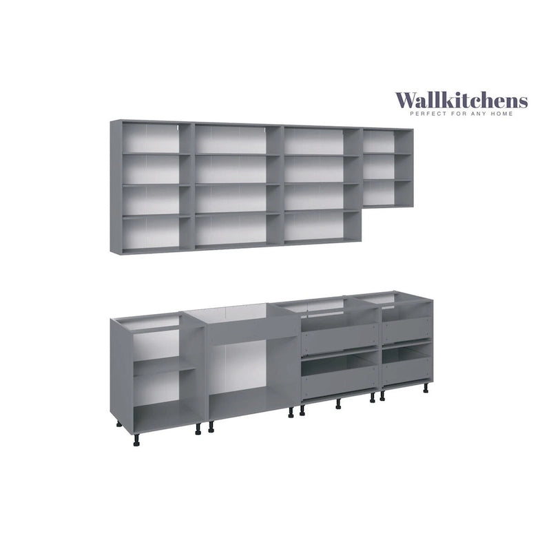 Ensemble de meubles de cuisine contemporains - finition teck naturel, largeur de 9.5 pieds
