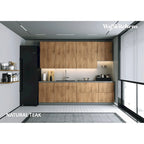 Ensemble de meubles de cuisine contemporains - finition teck naturel, largeur de 9.5 pieds