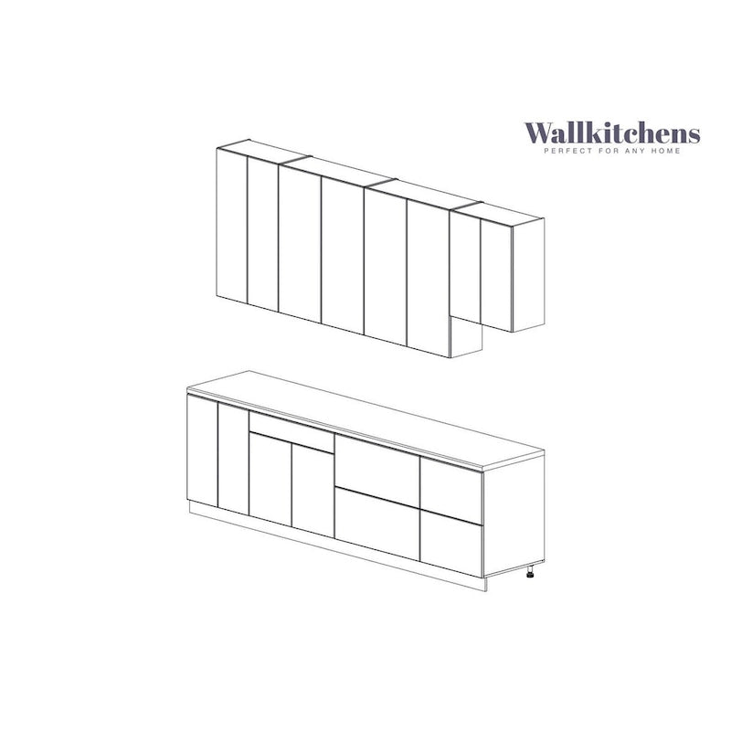 Ensemble de meubles de cuisine contemporains - finition teck naturel, largeur de 9.5 pieds