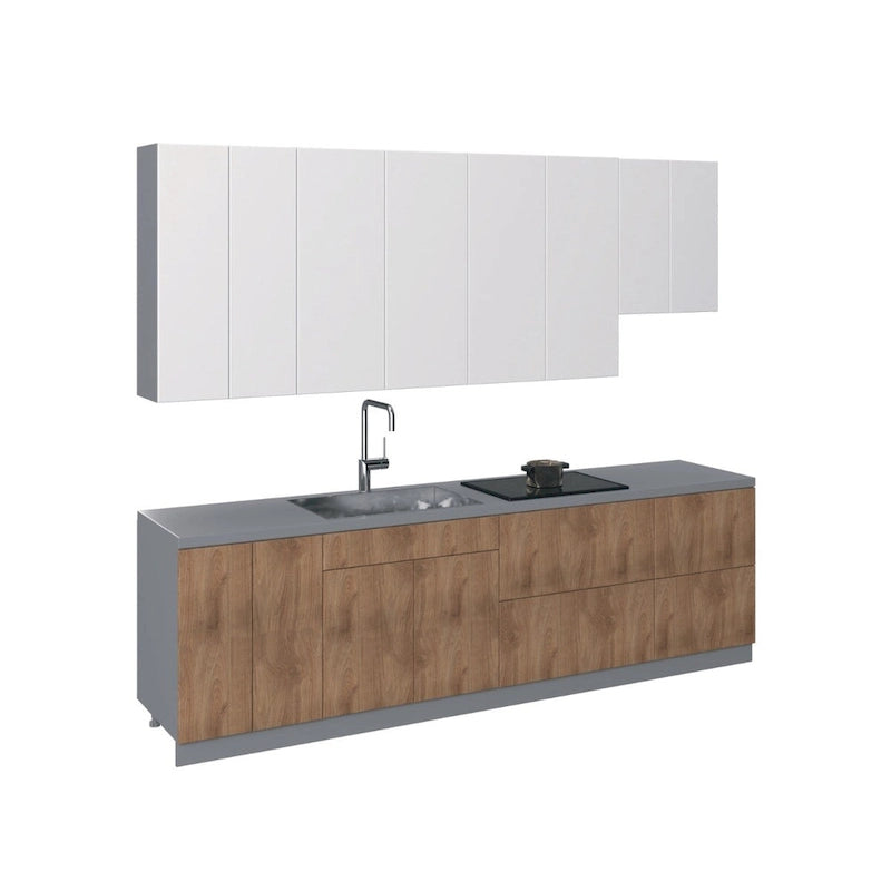 Ensemble de meubles de cuisine contemporains - finition teck naturel, largeur de 9.5 pieds