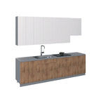 Ensemble de meubles de cuisine contemporains - finition teck naturel, largeur de 9.5 pieds