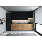 Ensemble de meubles de cuisine contemporains - finition teck naturel, largeur de 9.5 pieds