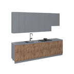 Ensemble de meubles de cuisine contemporains - finition teck naturel, largeur de 9.5 pieds