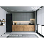 Ensemble de meubles de cuisine contemporains - finition teck naturel, largeur de 9.5 pieds