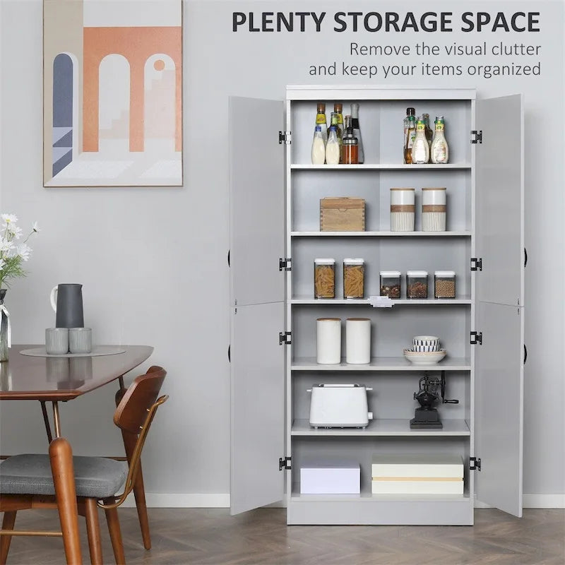 Freestanding Kitchen Pantry with 6-Tier Shelving and 2 Adjustable Shelves