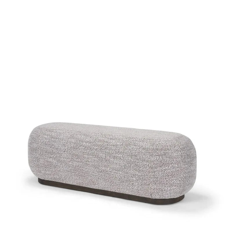 Gray Fabric Oblong Bench with Dark Brown Wood Base