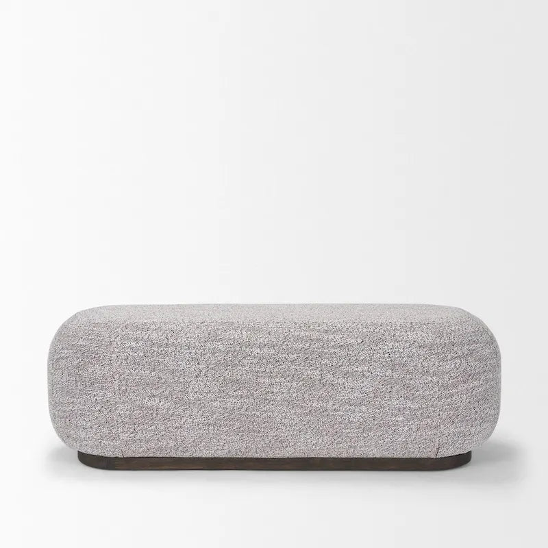 Gray Fabric Oblong Bench with Dark Brown Wood Base