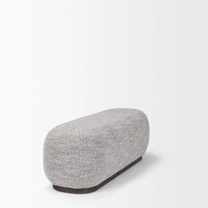 Gray Fabric Oblong Bench with Dark Brown Wood Base