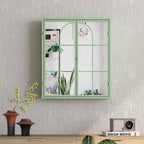 Two-Door Wall Cabinet with Mirror – 23.62" W, Three-Tier Storage, Green