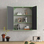 Two-Door Wall Cabinet with Mirror – 23.62" W, Three-Tier Storage, Green