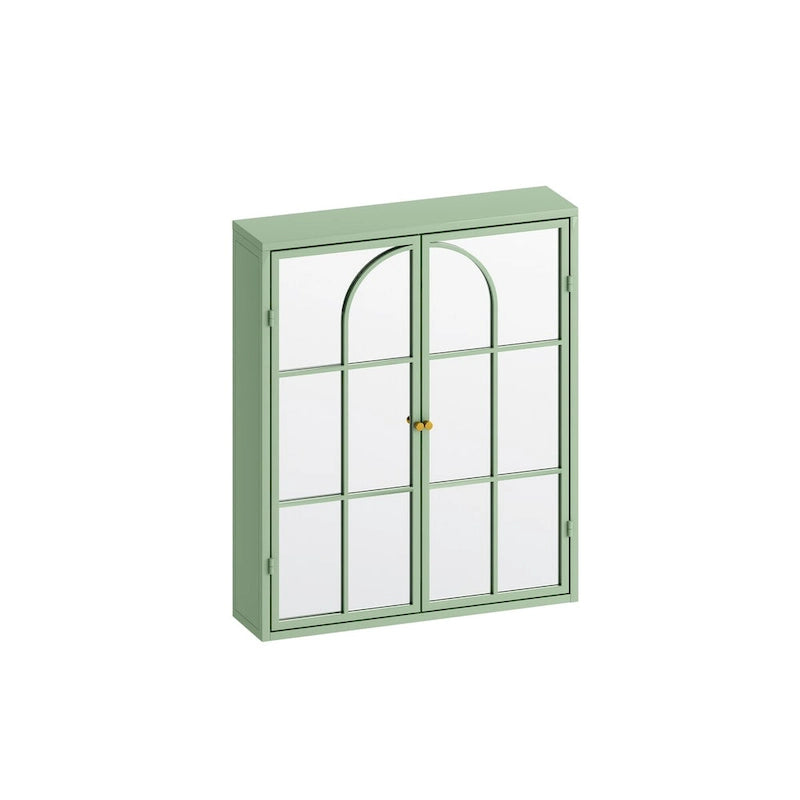 Two-Door Wall Cabinet with Mirror – 23.62" W, Three-Tier Storage, Green