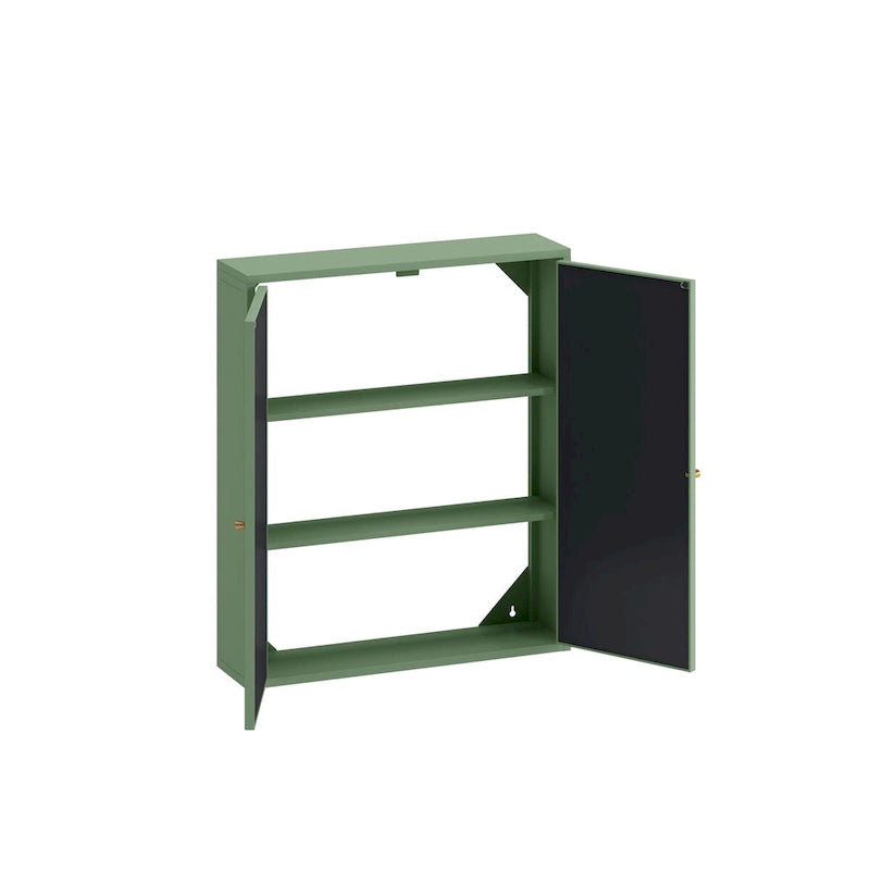 Two-Door Wall Cabinet with Mirror – 23.62" W, Three-Tier Storage, Green